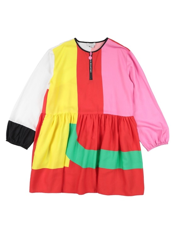 Stella McCartney Kids Other - Stella McCartney long sleeve vibrant colorblock zip logo pocket pleat dress
